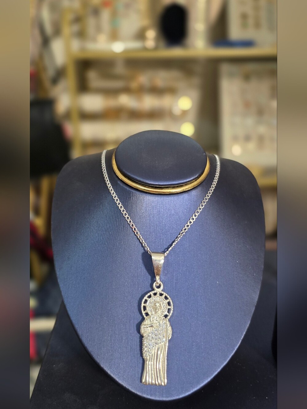 Sterling Silver Religious Pendant With Cuban Chain